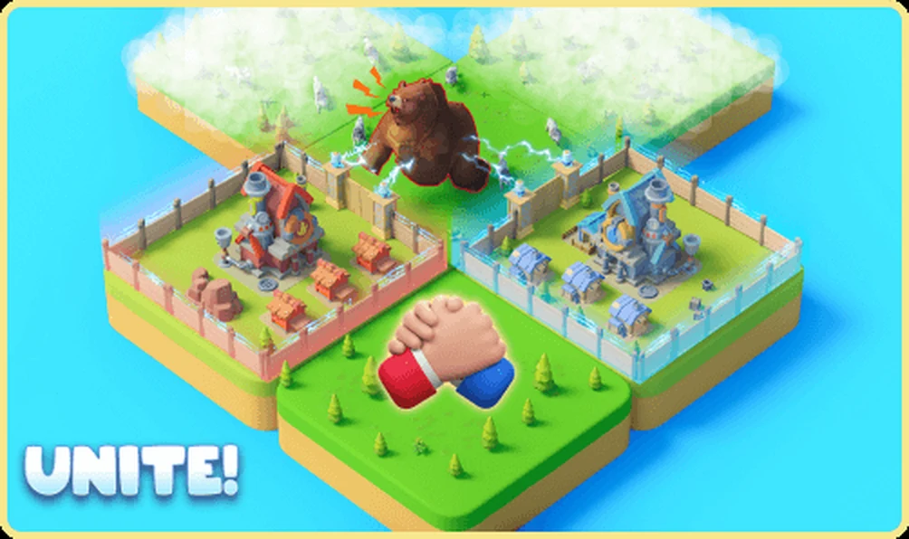 Плитки союза в Tiles Survive с мамонтом и скрещенными кулаками и подписью UNITE