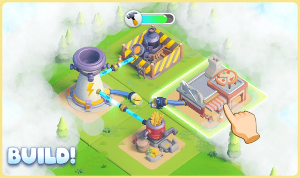 Башня электростанции и производственные здания на плитках Tiles Survive с подписью BUILD